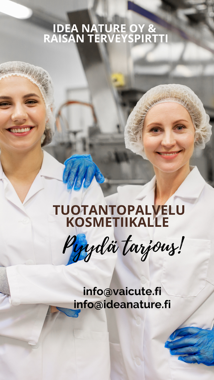 Raisan Terveyspirtti ja Idea Nature Oy tarjoavat tuotantopalvelua kosmetiikan valmistukseen.