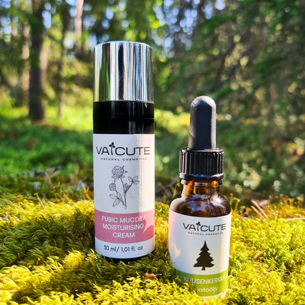 Yhteispakkaus: Apila intiimivoide (30 ml) ja Kuusenkerkkähoitoöljy (20 ml)